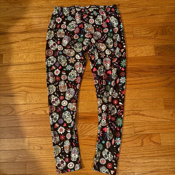 Sugar Skull Floral Print Leggings -Large - Picture 2 of 8